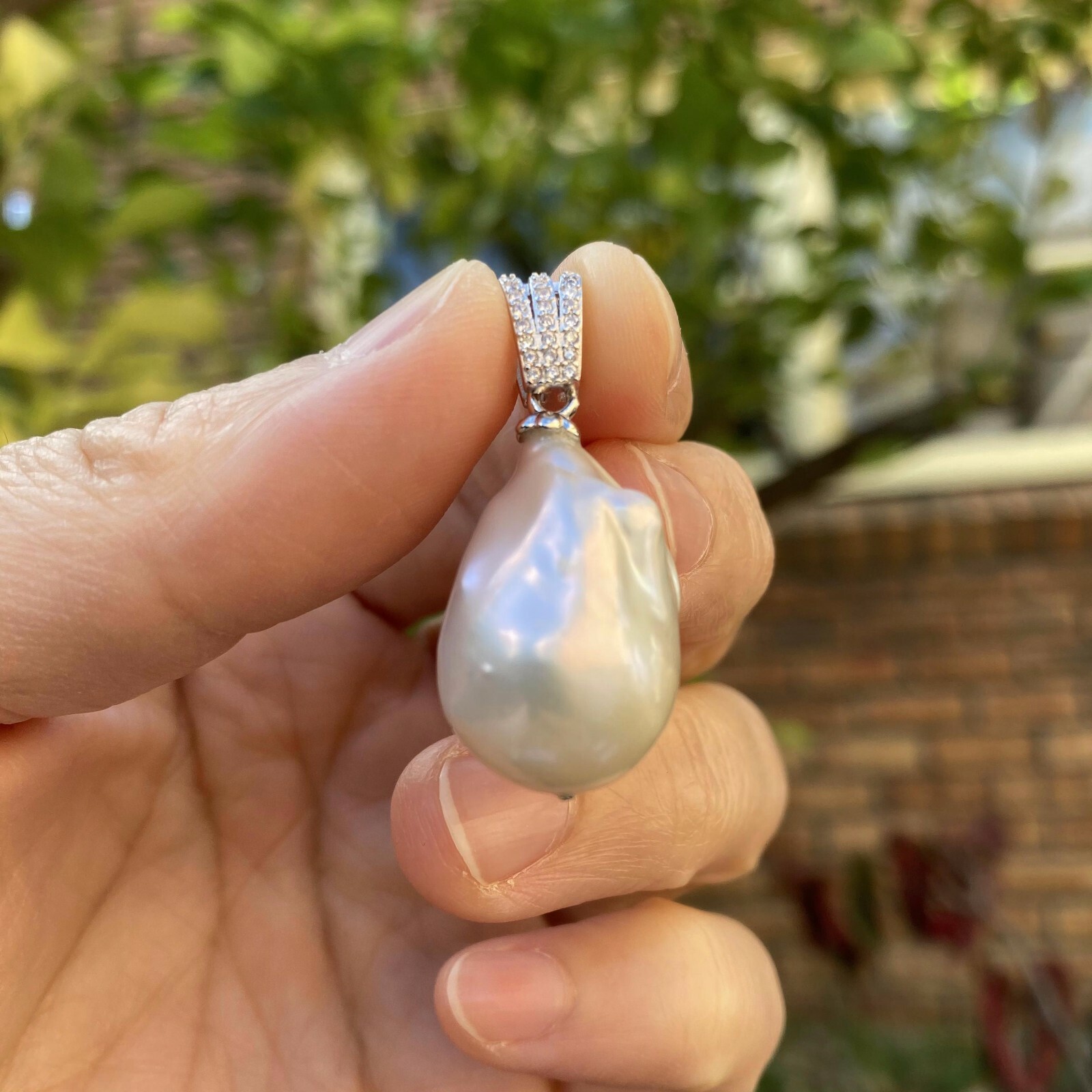 24x16mm Baroque freshwater White Pearl high luster sterling silver Pendant TH111
