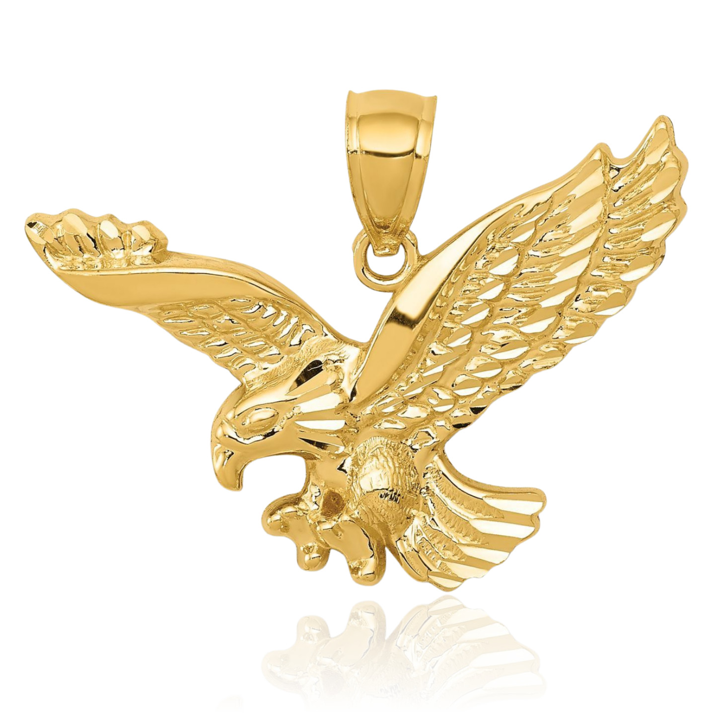 14K Solid Yellow Gold Medium Eagle Pendant Necklace 21mm 7/8 inch Polished,
