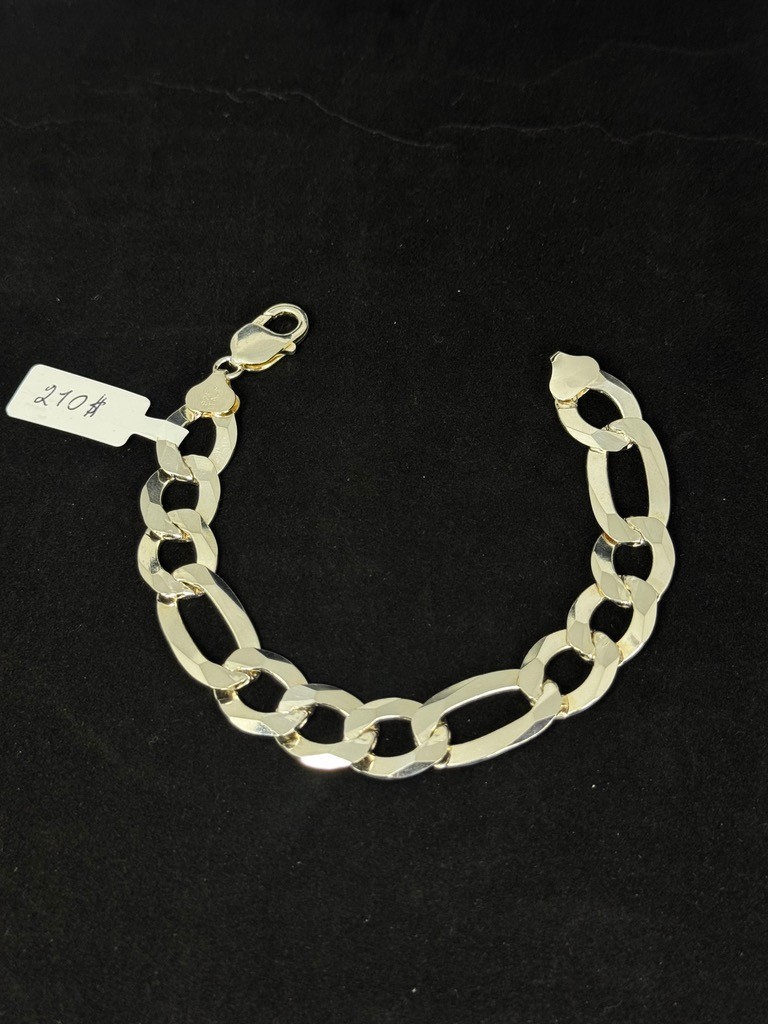 Italian Sterling Silver 925 Figaro Link Chain Bracelet 8.5 Inch 31 Grams