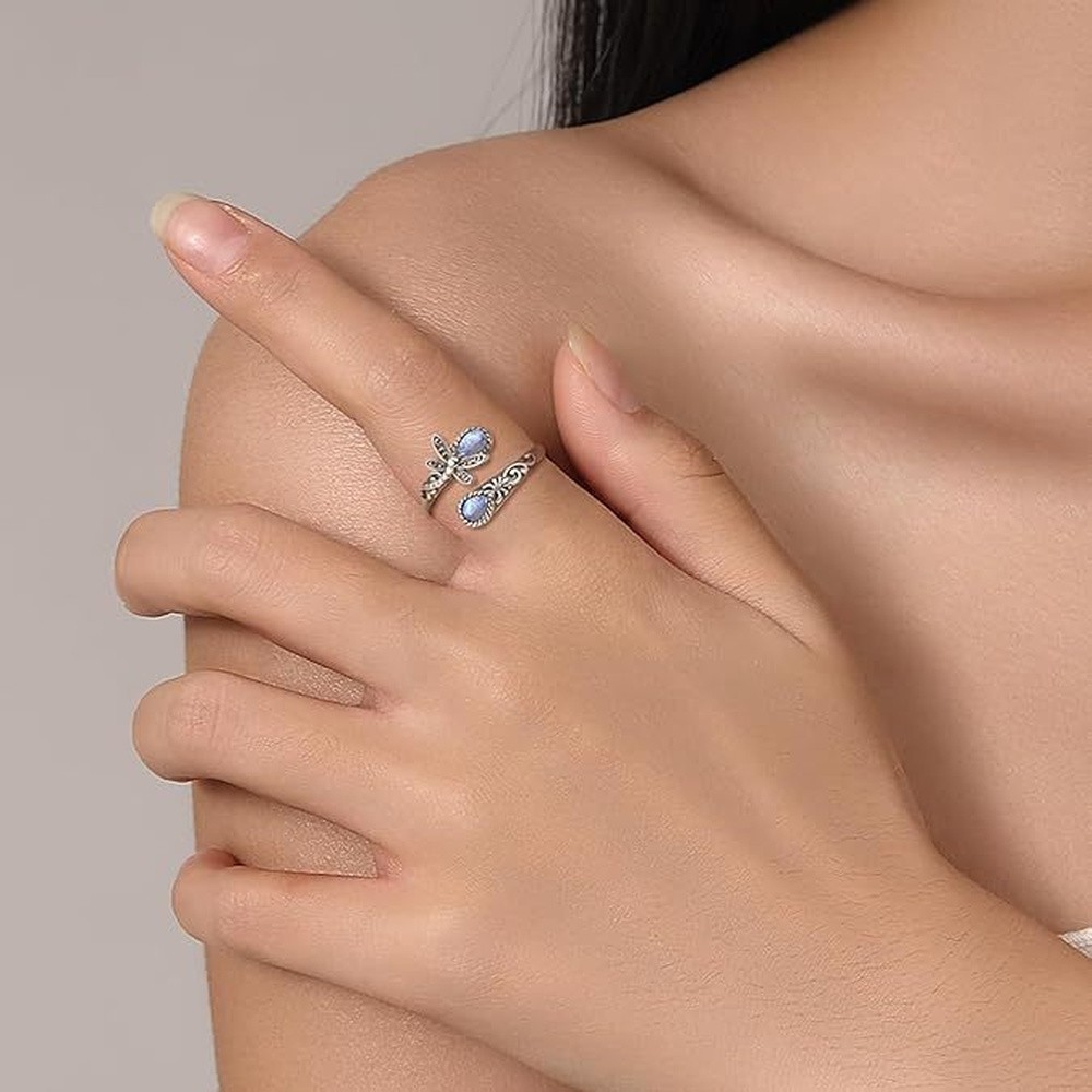 Cuff Ring Resin Teardrop Bohemian Adjustable Dragonfly Women R105