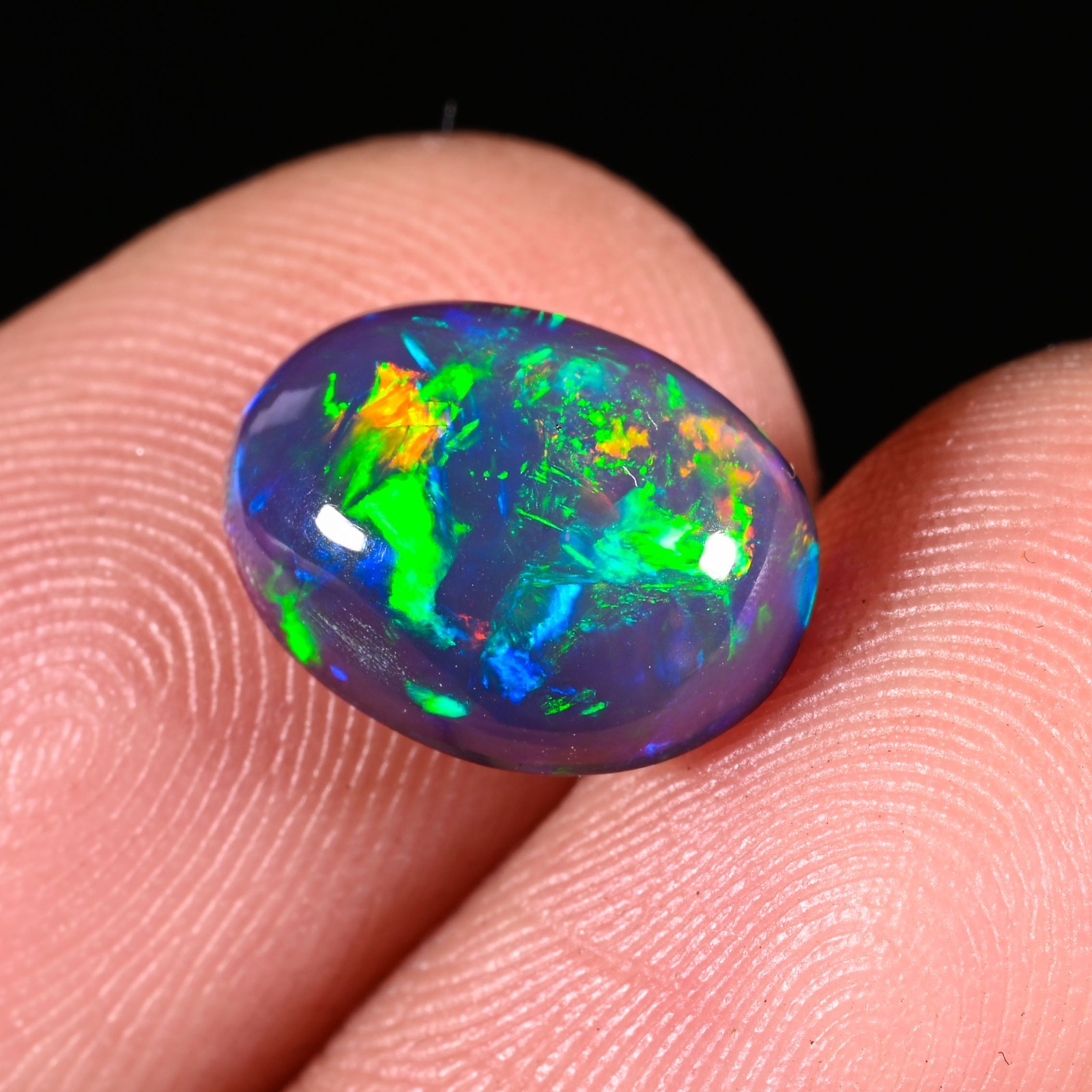 2.15 Ct Natural Ethiopian Multi Fire Black Opal Cabs Loose Gemstone 11X8X4 MM