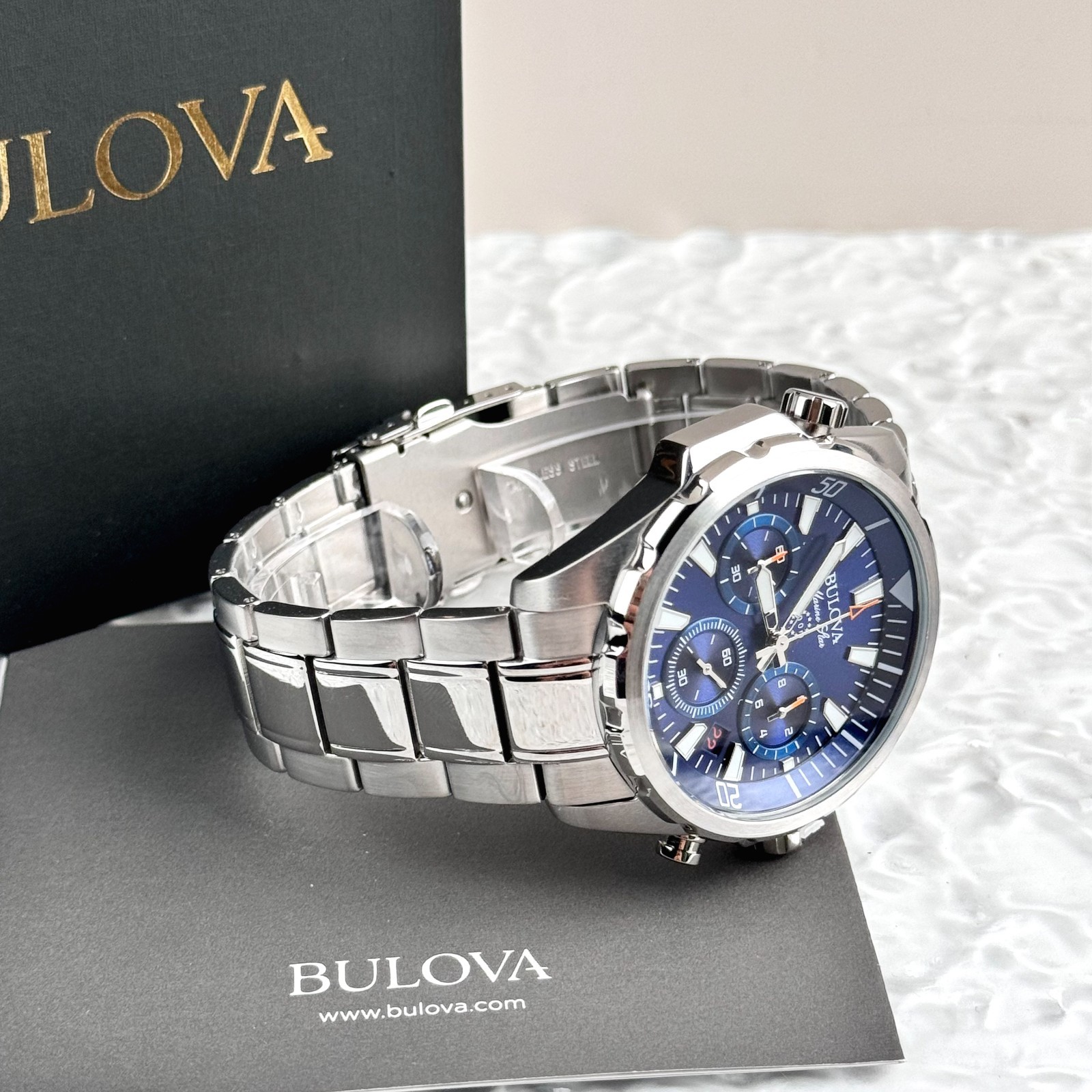 Bulova Men’s Marine Star 43MM Blue Dial 6-Hand Chronograph Quartz Watch 96B256