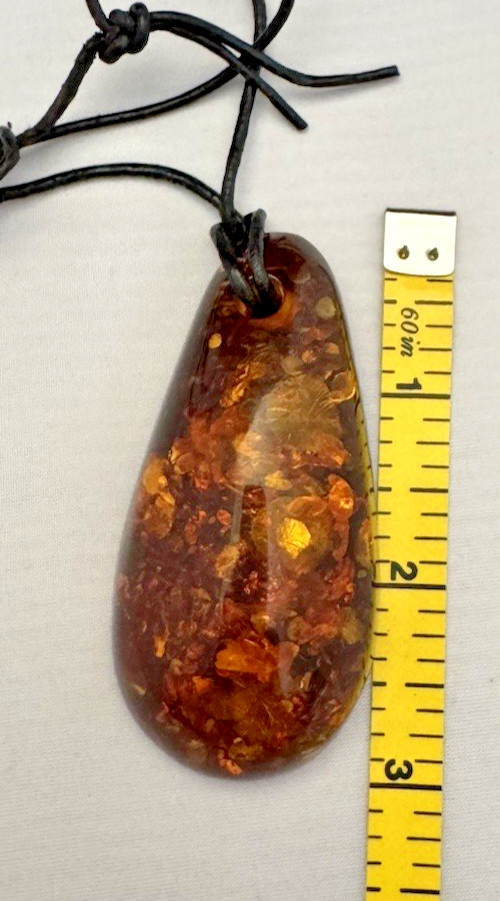 Large 2 3/4″ Beautiful Baltic Amber Pendant on Cord Necklace 23 Grams 24″