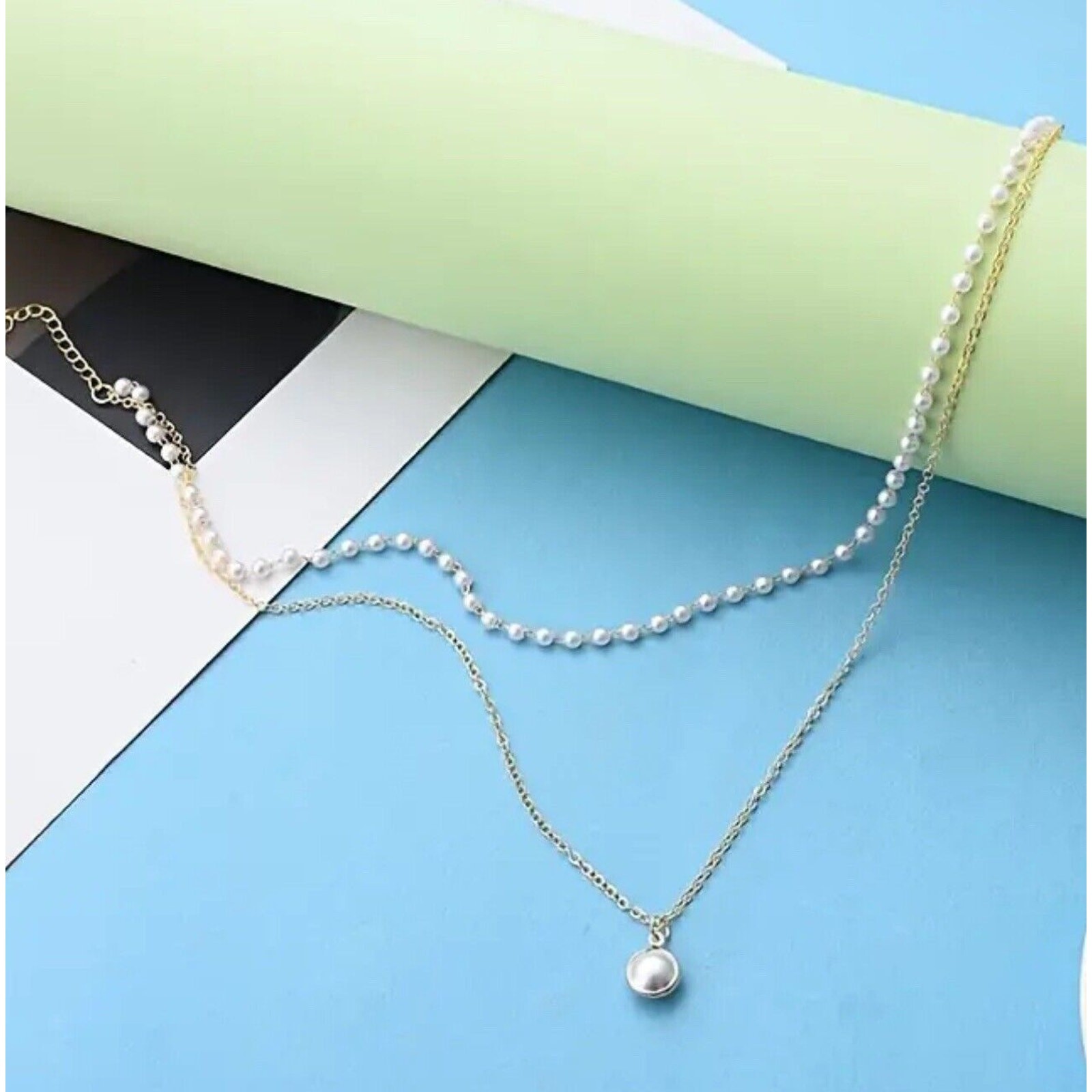 Gold Tone Necklace Bracelet (2 Piece Set) Faux Pearl Trendy Chic Fashion NEW