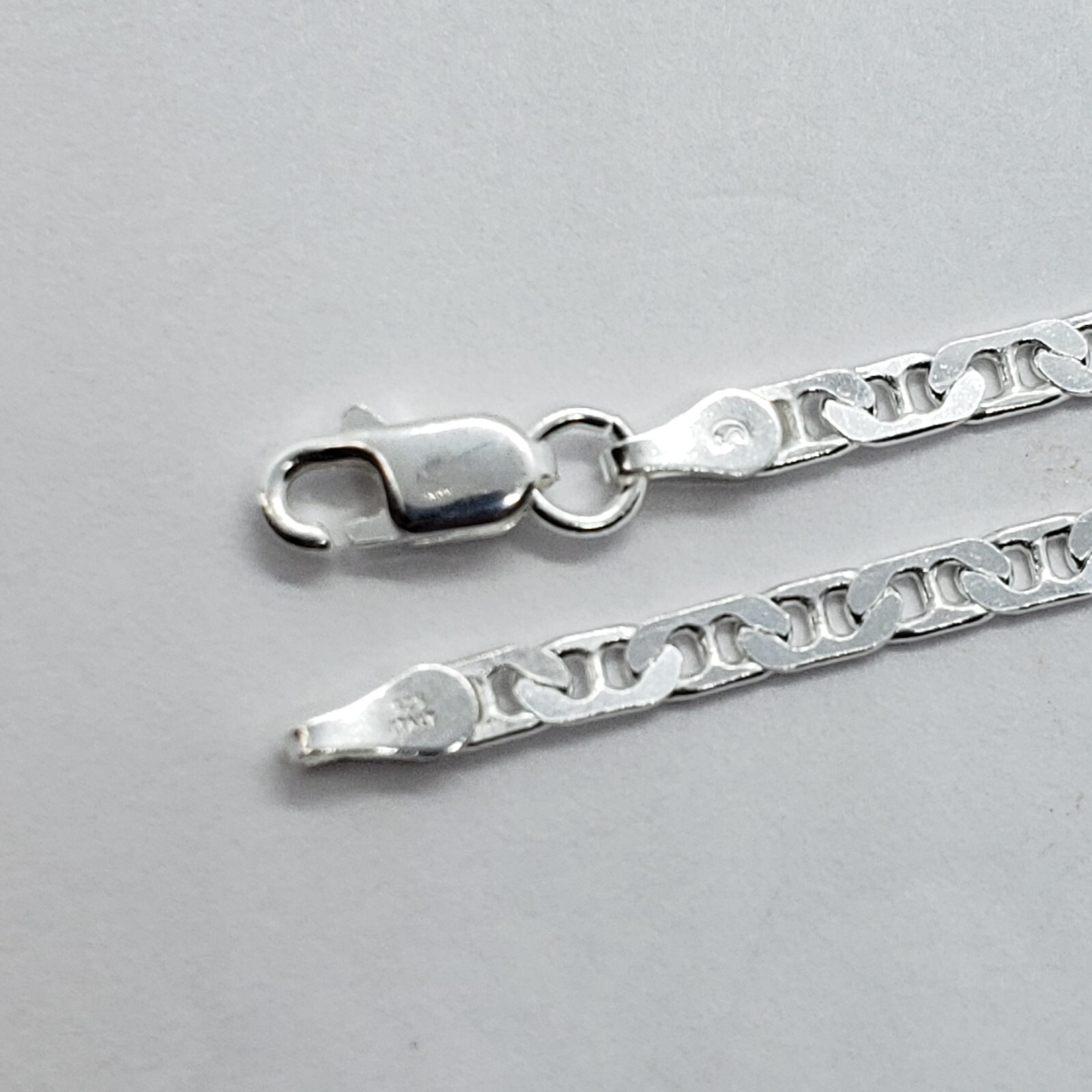925 Sterling Solid Silver Italy Flat Mariner Link Chain Necklace Bracelet 3.7mm
