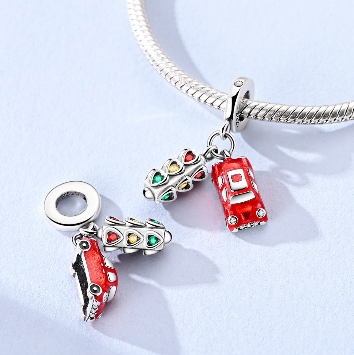 MULA 925 Sterling Silver DIY Charm Traffic Lights Car Pendant for Women Bracelet