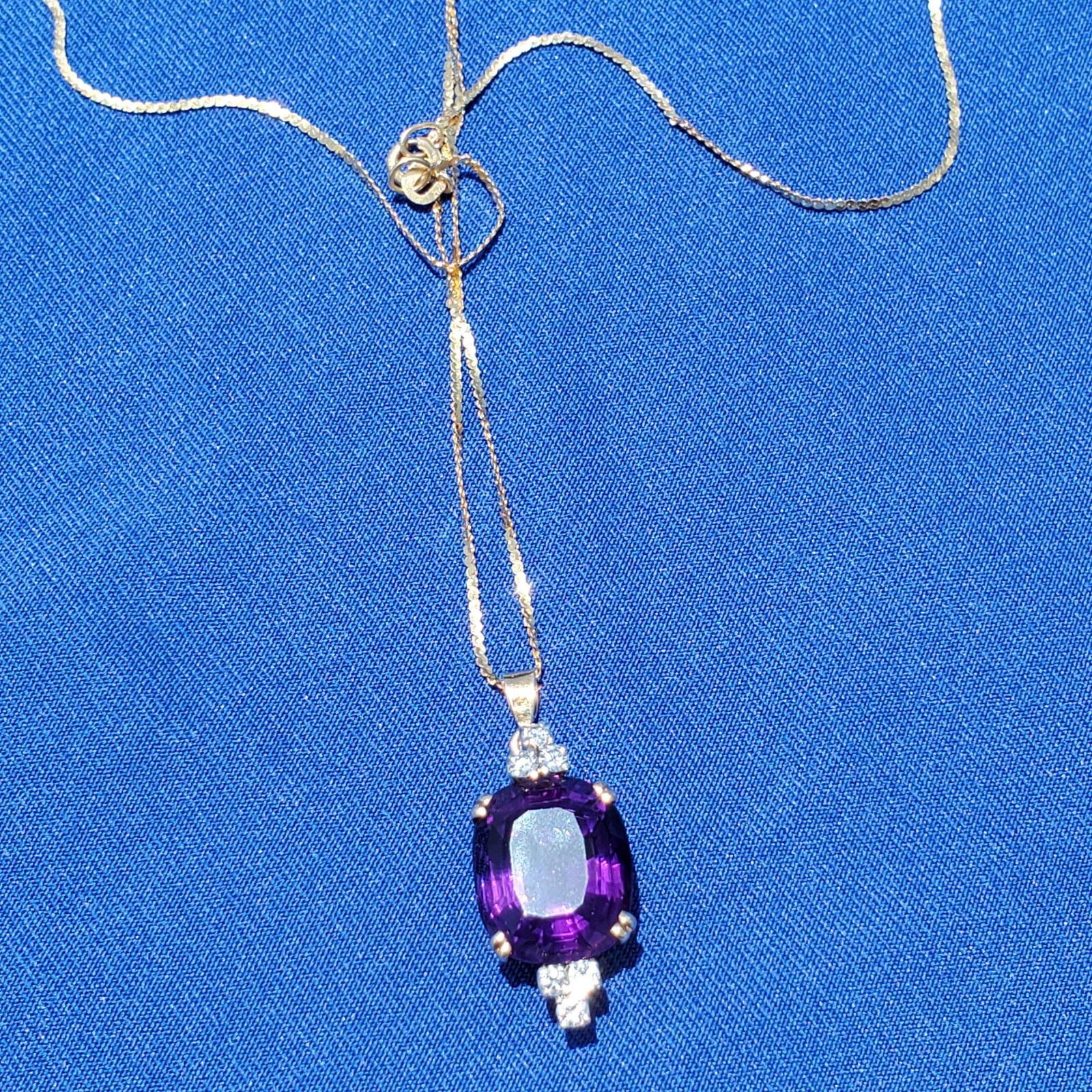 Original EARTH MINED AMETHYST DIAMOND Deco Style Necklaces SOLID 14K GOLD 20″ in