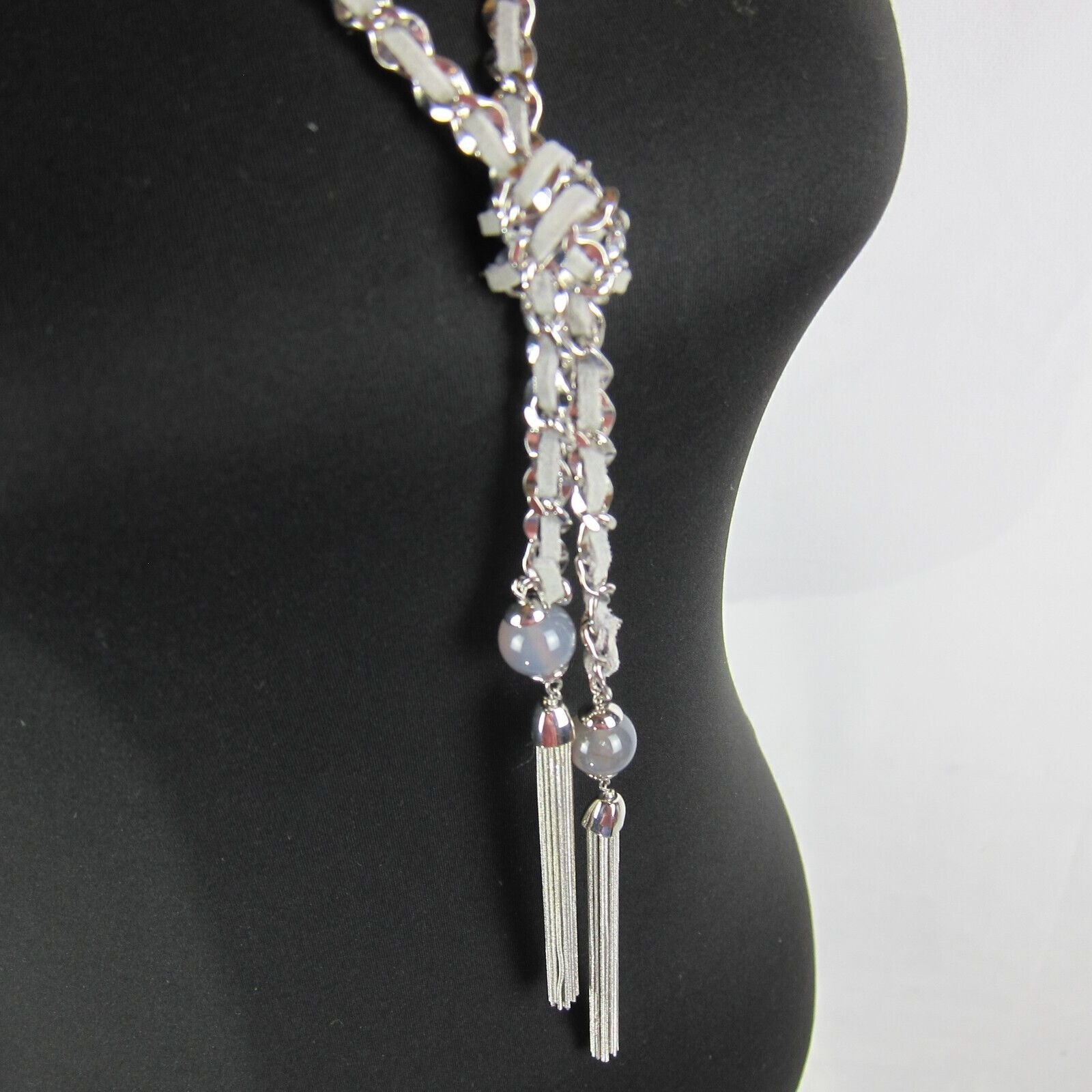 White House Black Market Tassel Pendant Necklace Leather Lariat Chain NWT