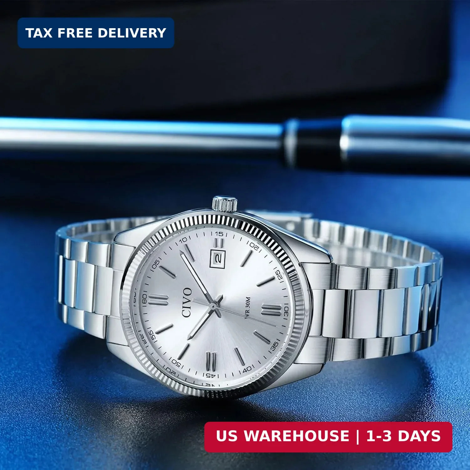 CIVO Analog Mens Watches Silver: Wrist Watches with Date Easy to Read | Dress St
