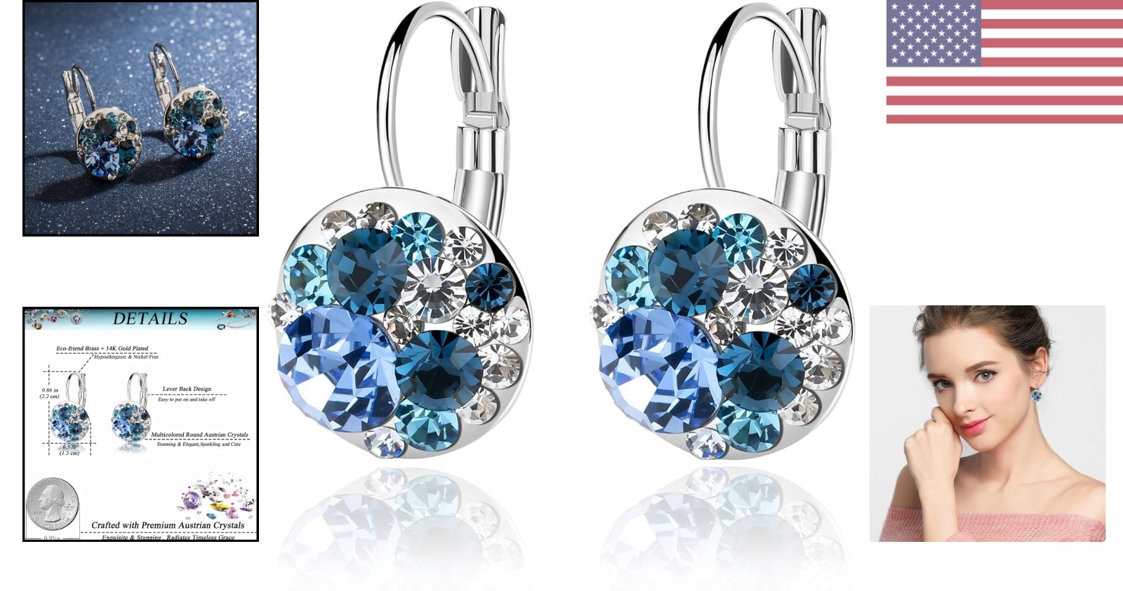Stunning Dangle Earrings with Multicolor Austrian Crystals – Gift Box Included