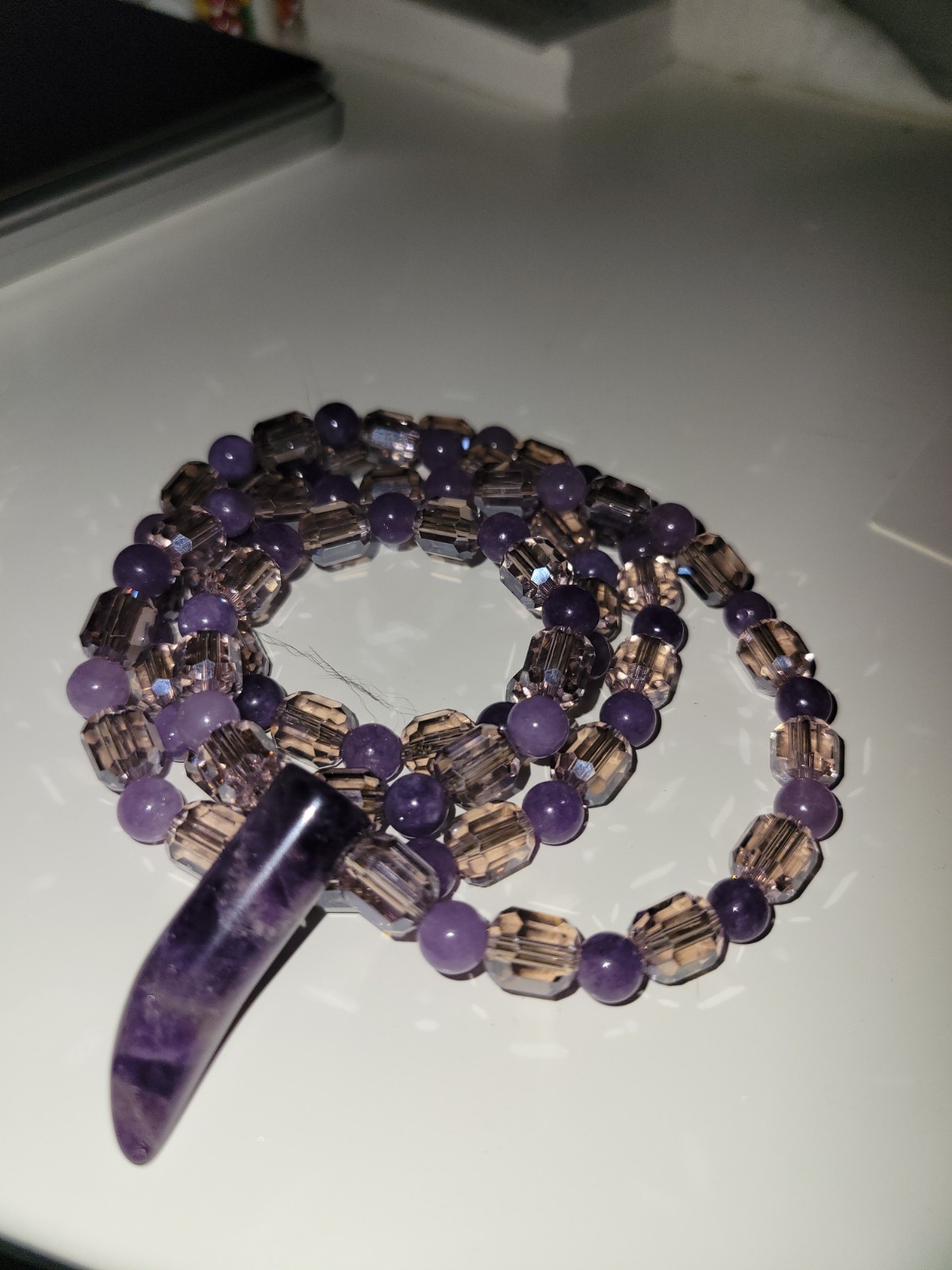 Amethyst Pendant & Lavender Beaded Genuine Crystal Necklace – Artisan Handmade