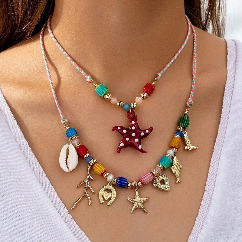 Starfish Shell Heart Pendant Necklace Set Women’s Beach Ocean Jewelry new design