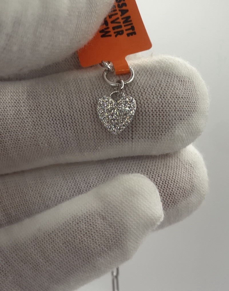 0.50ctw Moissanite Heart Charm Bracelet 925 Sterling Silver 6.5–8.5in Adjustable