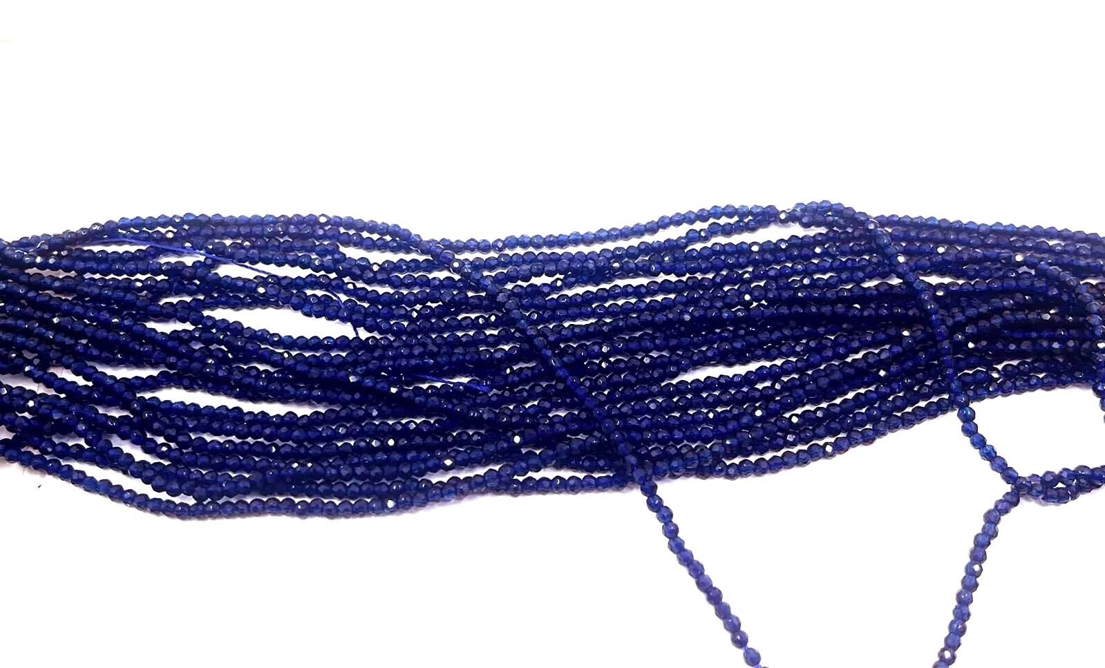 2mm Tiny Firepolish Glass Faceted Opaque Cobalt Blue Round Beads full strand