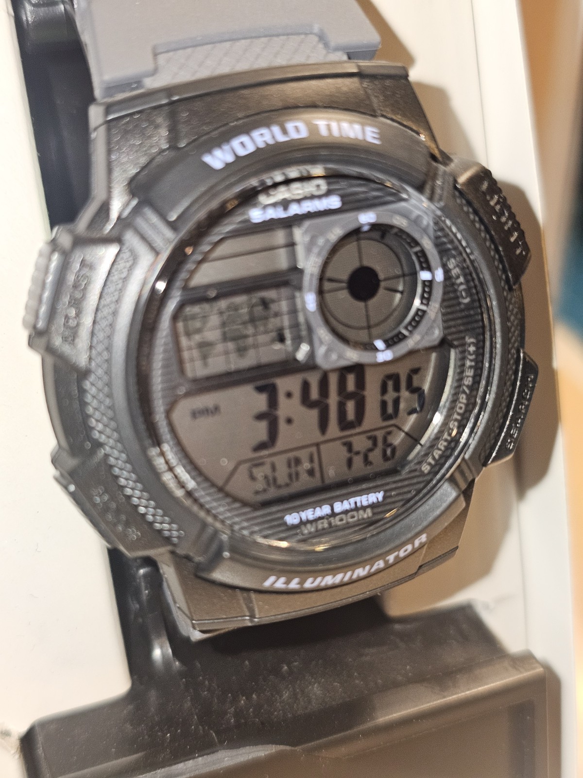 Casio Illuminator World Time Digital Quartz 100m WR Black/Gray 46mm w/ Box