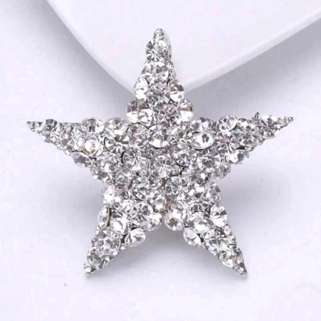CLEAR CRYSTAL RHINESTONE SILVER STAR PIN BROOCH PENDANT~CHRISTMAS HOLIDAY GIFT