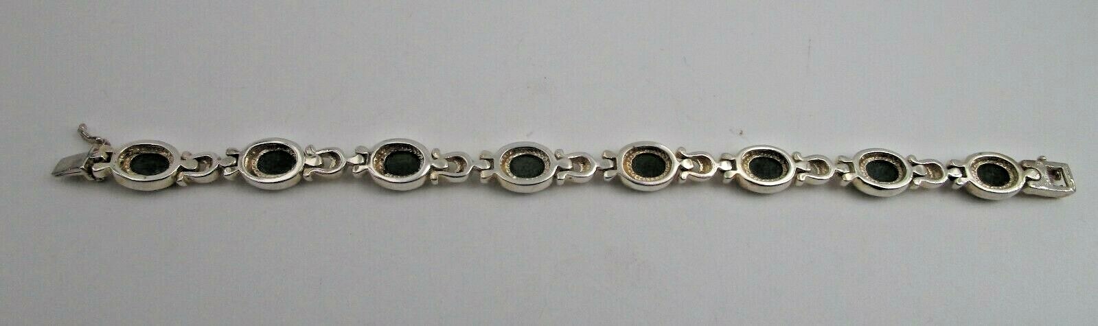 Sterling Silver Bracelet Oval Cabochon Green Jade Plain Bezel Set Box Clasp