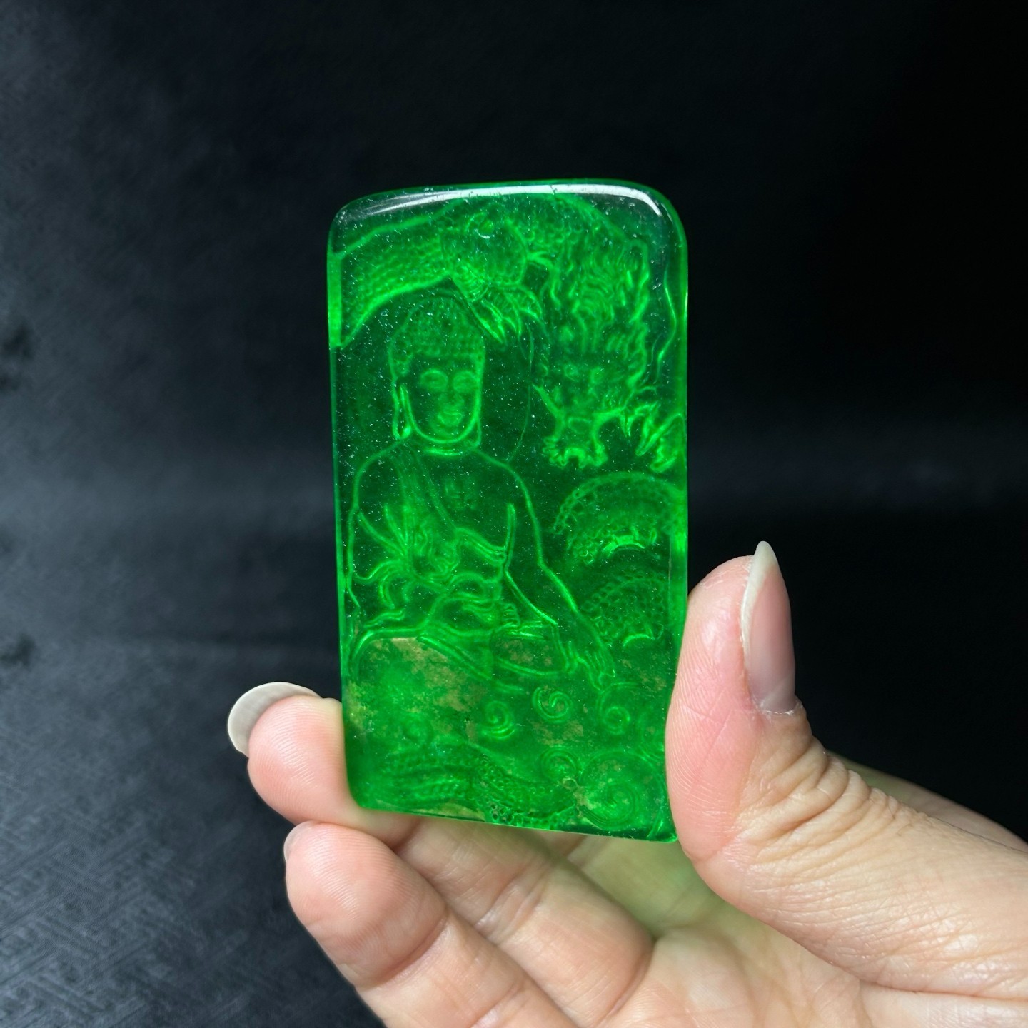 Nature ice green Burmese jade Jadeite carved Buddha luck amulet Pendant&Necklace