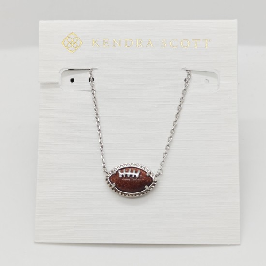 Kendra Scott Football Silver Plated Short Pendant Necklace in Orange Goldstone