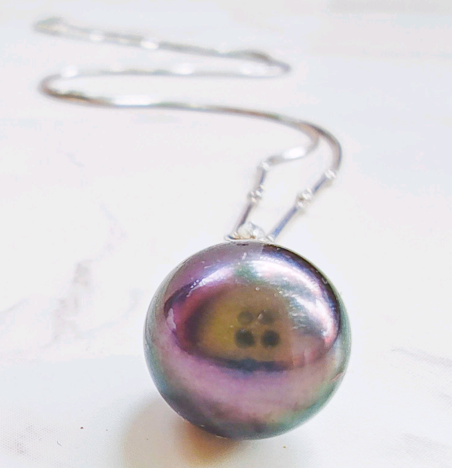 18K White Gold 10.9mm Tahitian Pearl .11ct Diamond Necklace 17” 6.12g