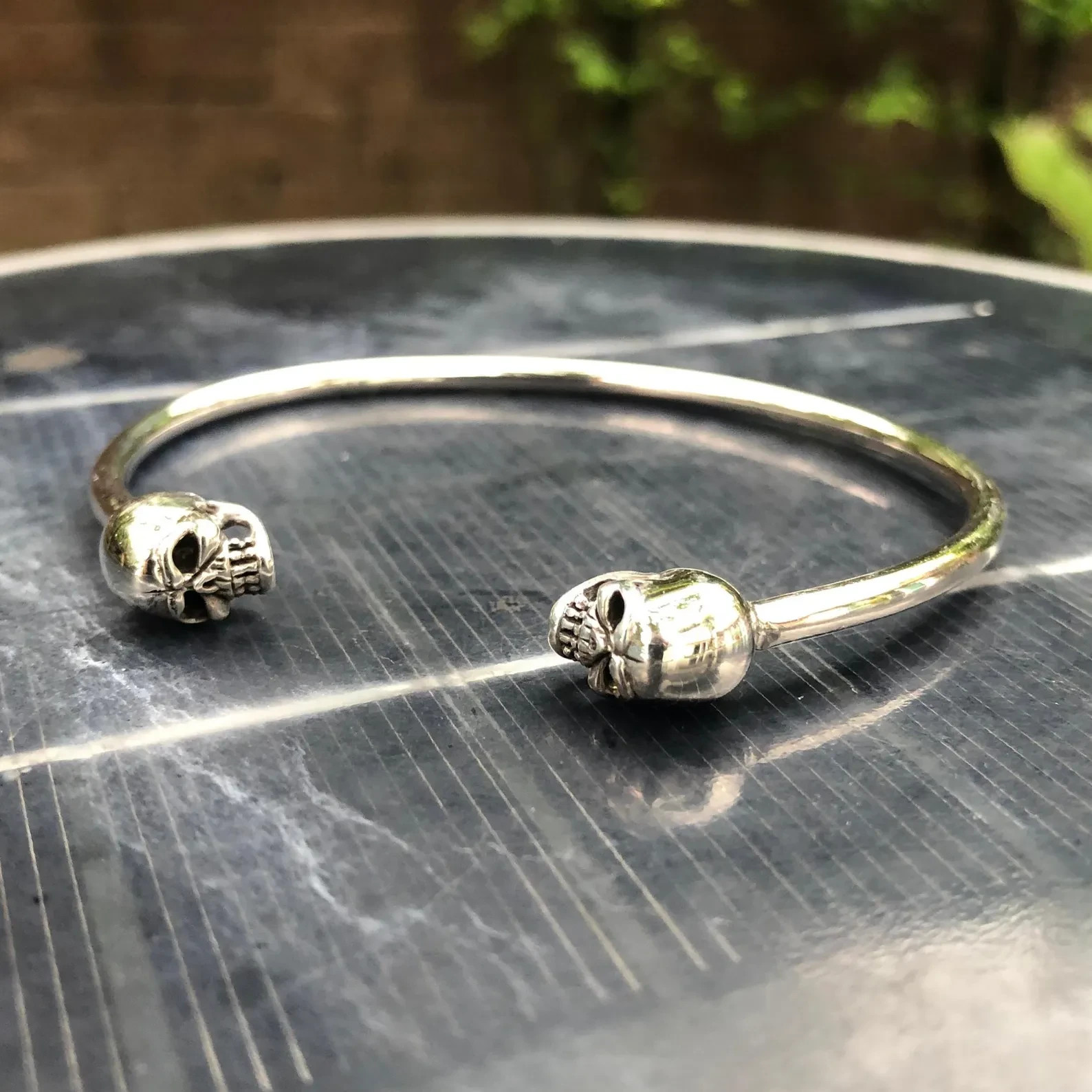 Handcrafted 925 Sterling Silver Skull Skeleton Gothic Punk Biker Bracelet