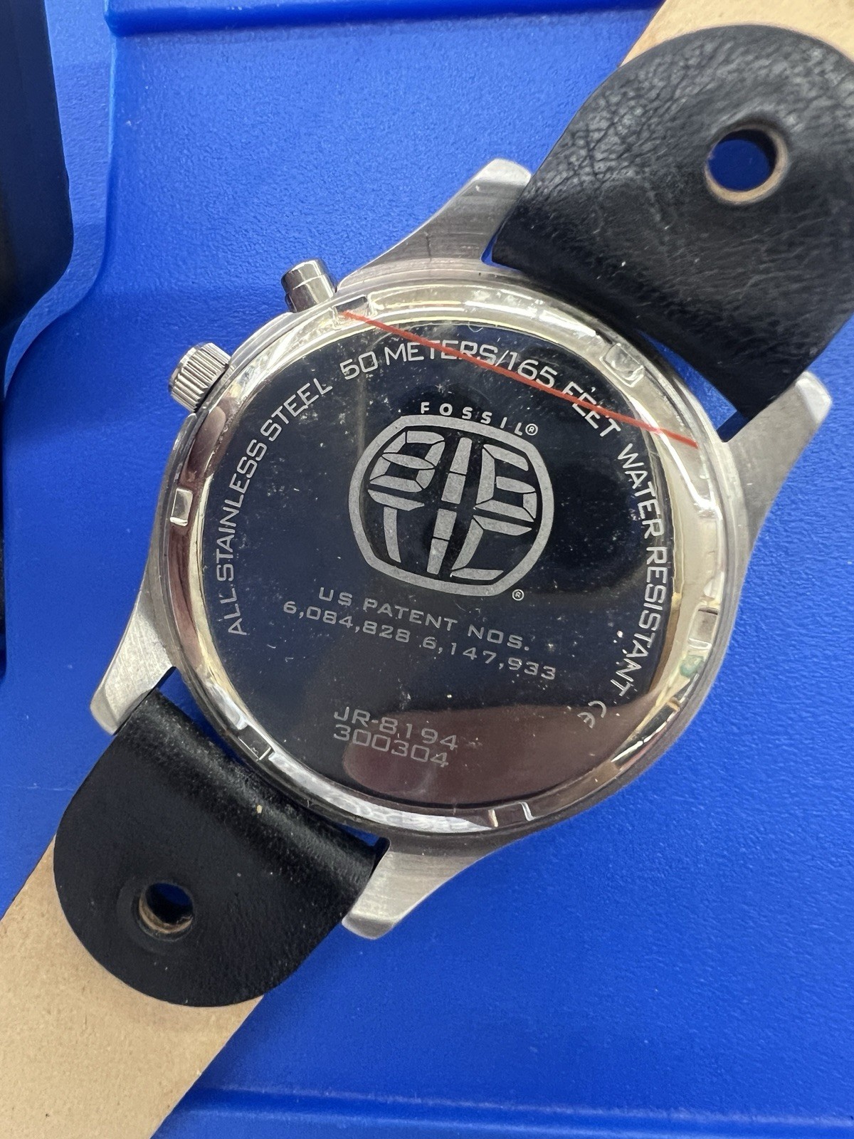 Rare Vintage Fossil Big Tic Watch W/ Animated Figure Dial Robots Black Leather