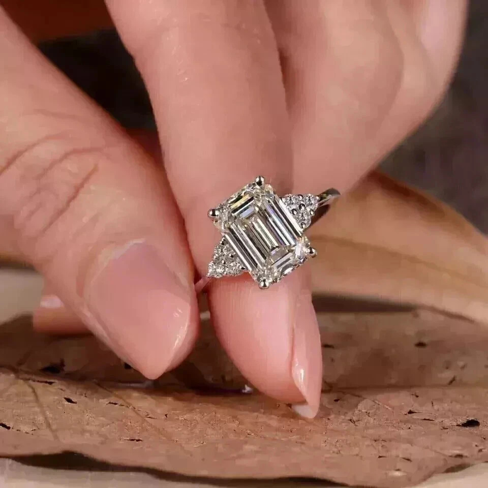 2.50 CT Emerald Cut Lab Created Diamond Engagement Ring 14K White Gold Plated