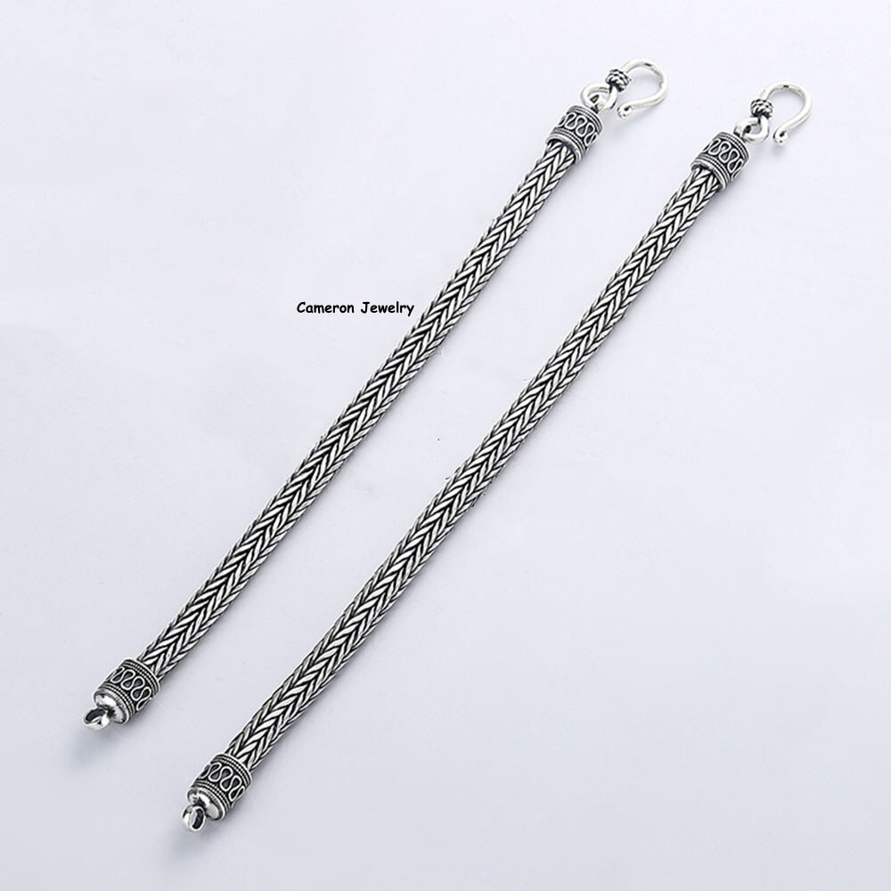 Solid 925 Sterling Silver Chain 6.5mm Braided Wheat Link Bracelet 7.9-8.3inch