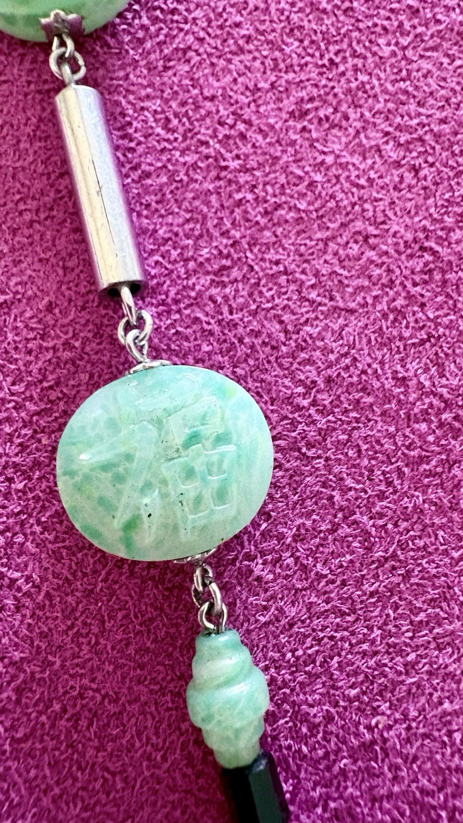 Chinese Style Faux Jade Plastic Pendant Necklace Green Good Fortune Dragon 22″