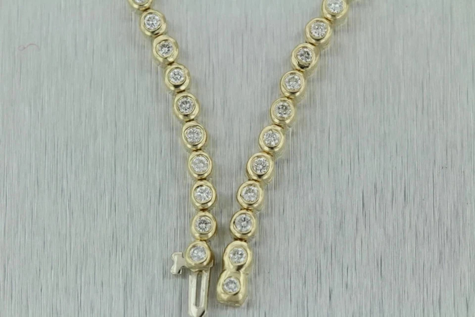 6.25 in Bezel Round Cut Lab Grown Diamond Tennis Bracelet In 14k Yellow Gold