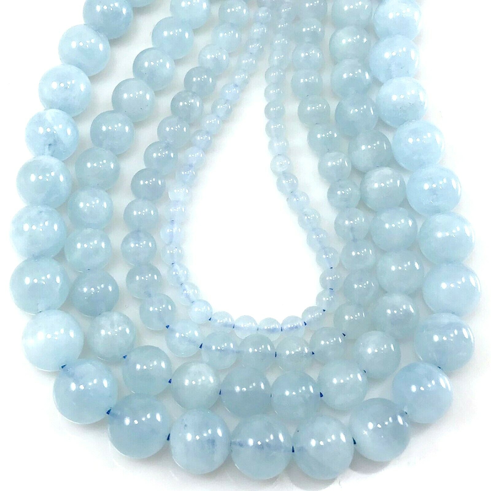 Nature Blue Aquamarine Smooth Round Loose Bead 15″ strand Jewelry Making