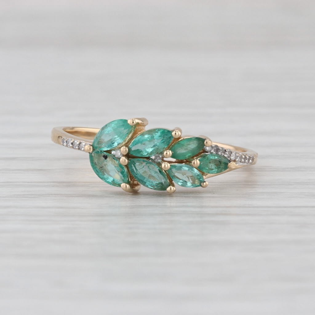 0.78ctw Emerald Diamond Leaf Ring 14k Yellow Gold Size 9