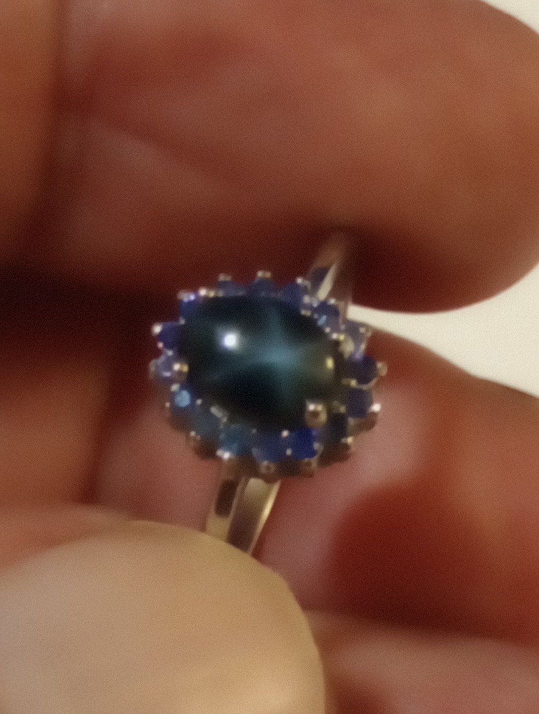 EARTHMINED STAR BLUE SAPPHIRE GEM TESTED 925 S 14K GOLD PLATED RING SIZE 7.5 ACC