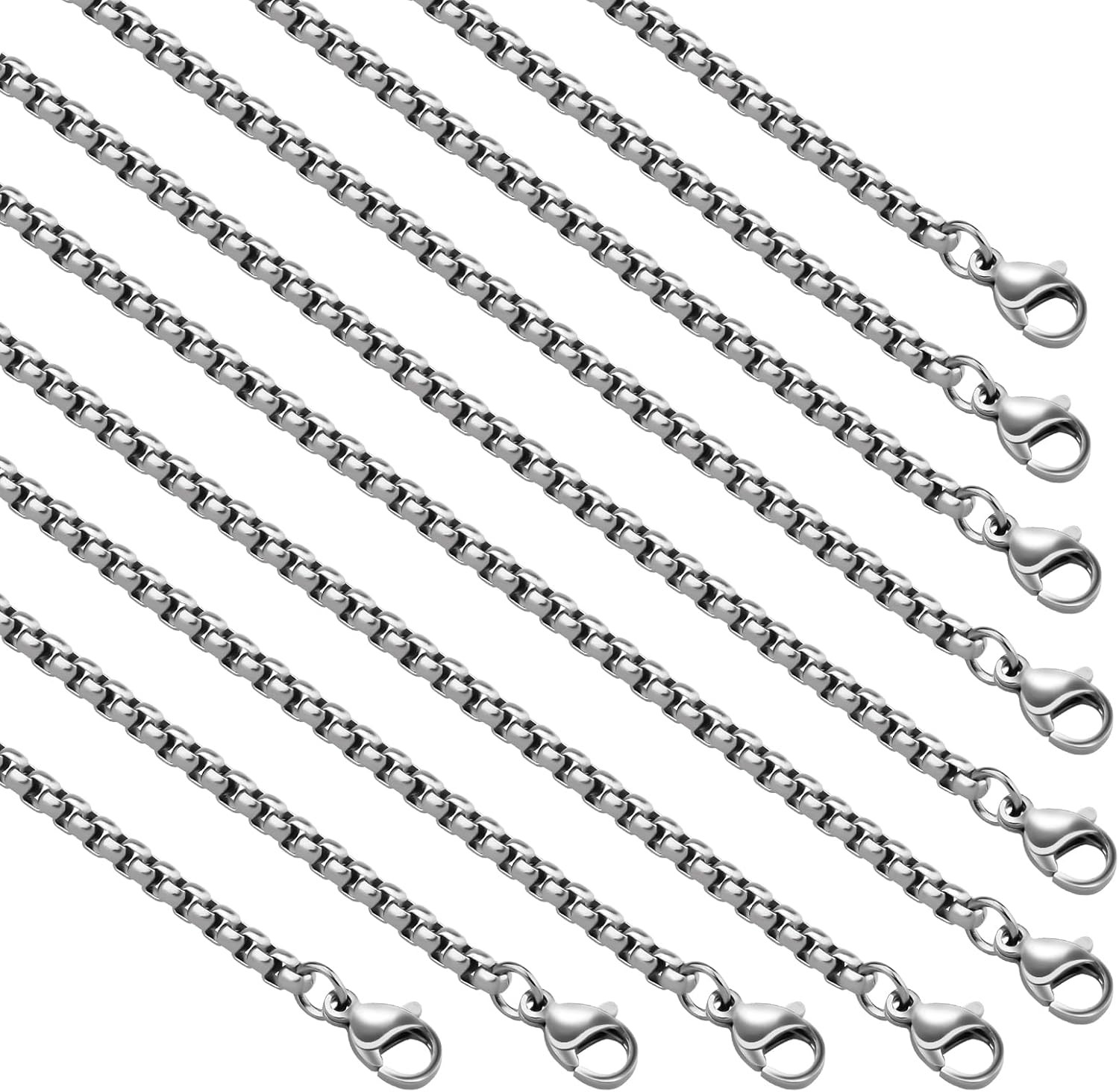 10PCS Stainless Steel Necklace Chains Bulk Square Rolo Chain Necklaces for Men a