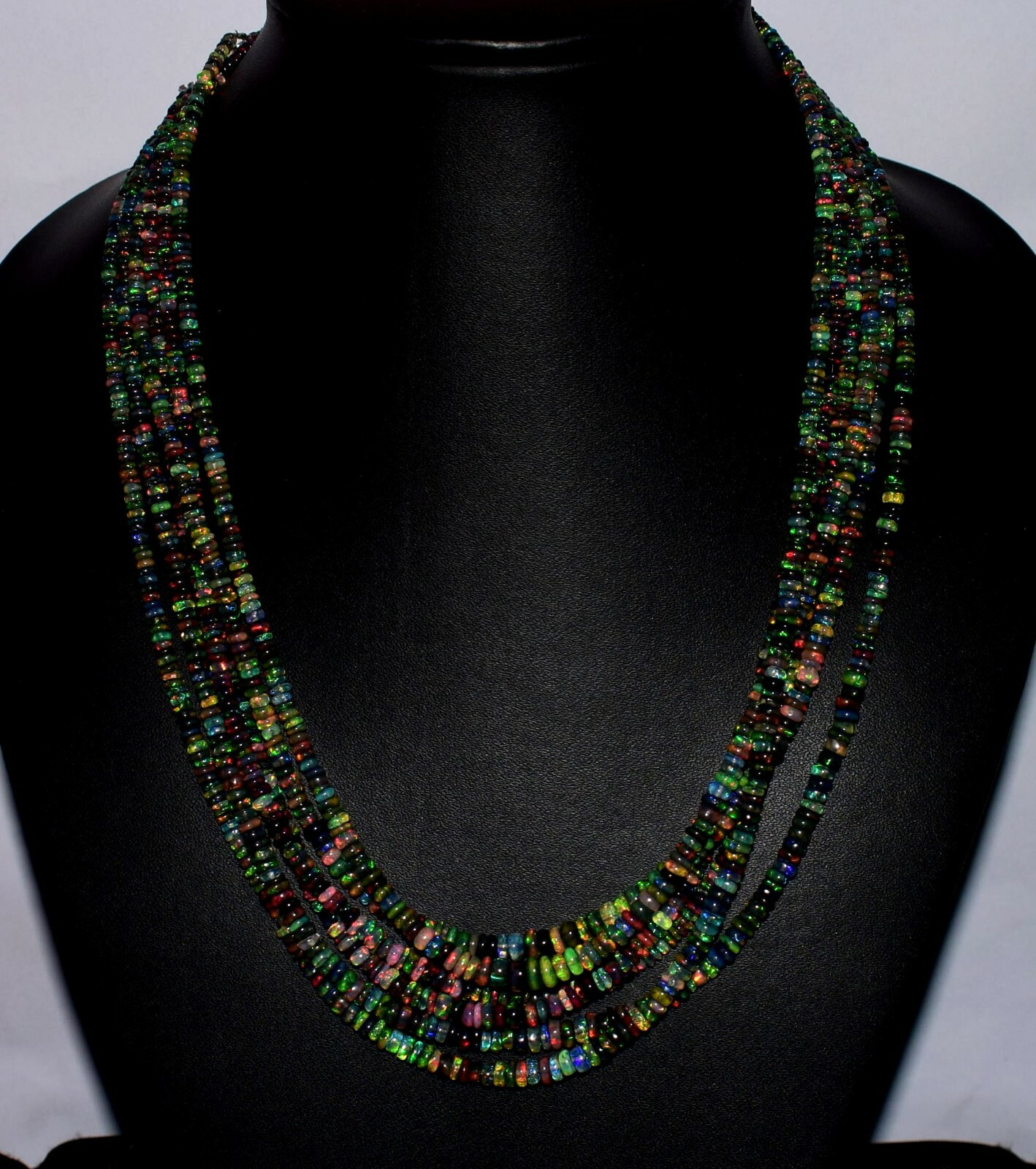16″Natural Ethiopian Black Opal Wello Fire Opal Gemstone Bead 1 Necklace NEW