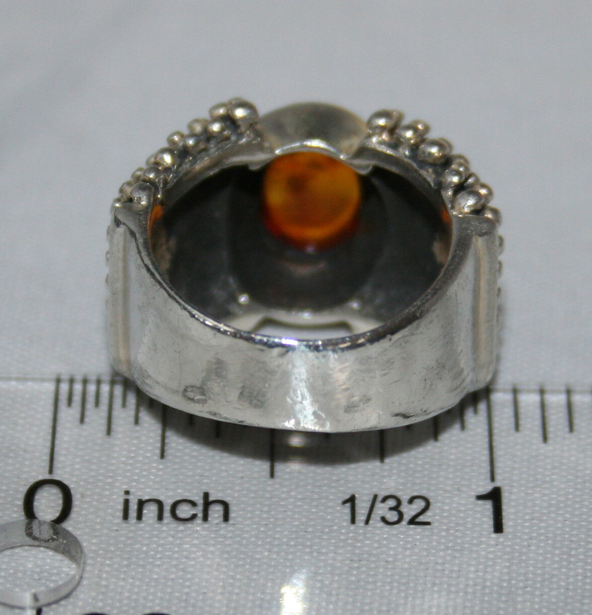Silpada Sterling Silver Beaded Amber Cabochon Wide Band Ring R0893 Size 6
