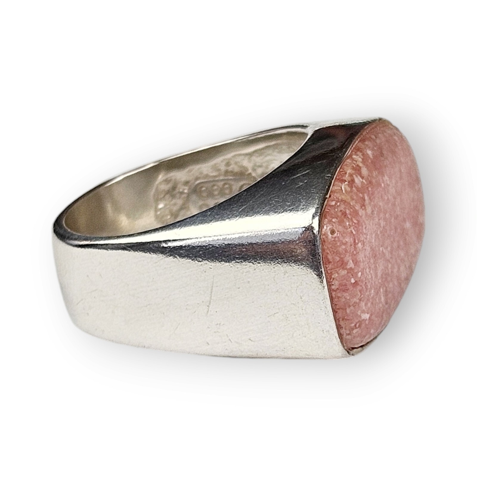 Coleman Co Pink Sterling Ring Reconstituted Rose Quartz Signet Vtg 925 Silver 7