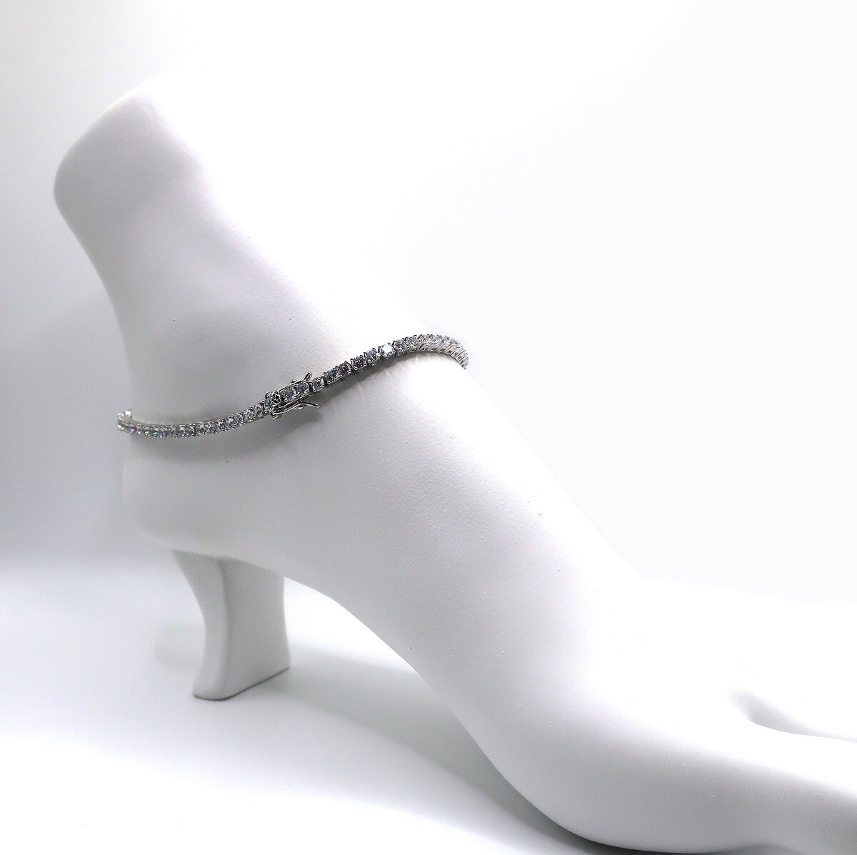 3mm Cubic Zirconia Tennis Chain Anklet 10 – 12″ Ankle Bracelet White Gold Plated