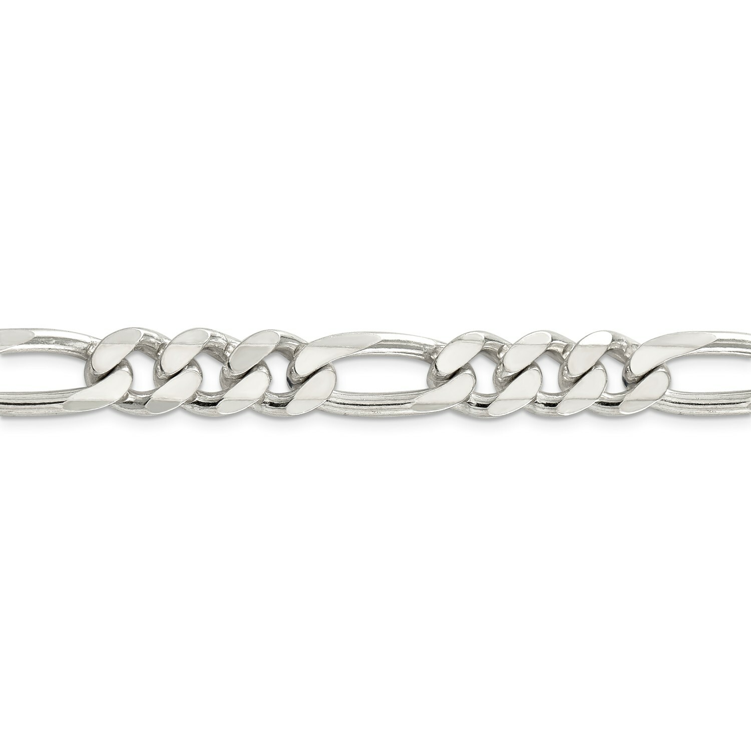 Sterling Silver Solid 10.5mm Pave Flat Figaro Bracelet w/ Lobster Clasp 8″