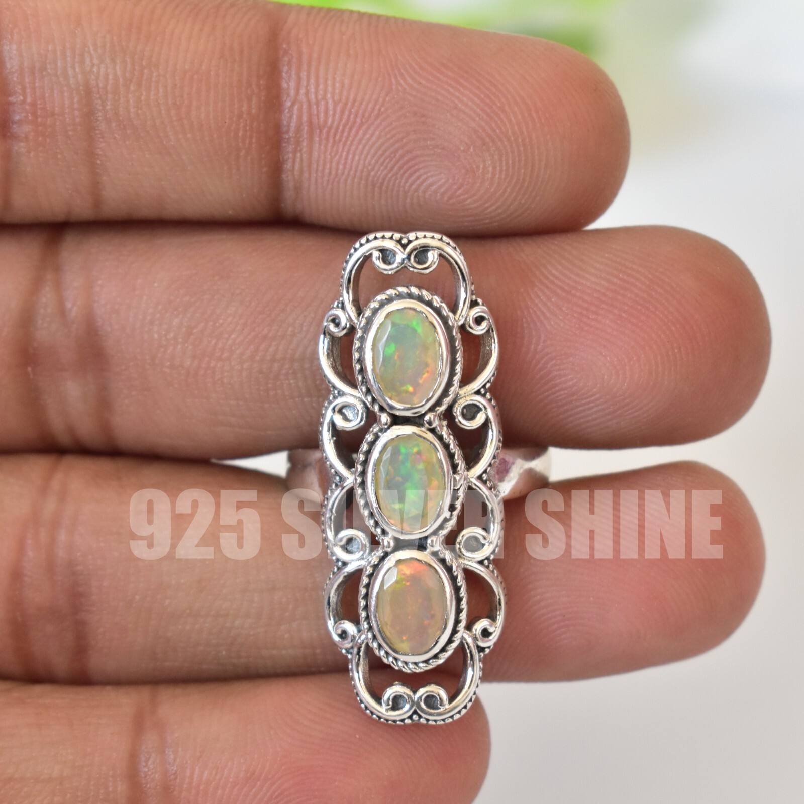 ETHIOPIAN OPAL NATURAL GEMSTONE 925 SOLID STERLING SILVER HANDMADE JEWELRY RING