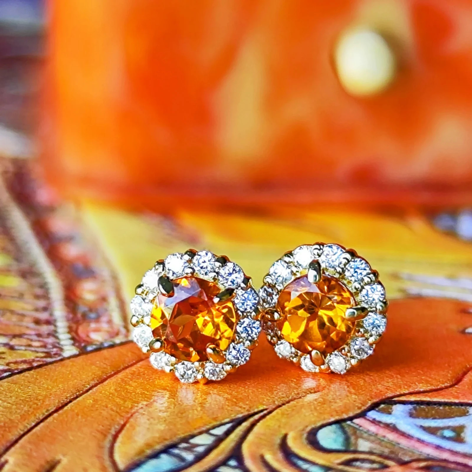 Natural Spessartine (Mandarin) Garnet Diamond 18K Gold Ring 【Made in Japan】