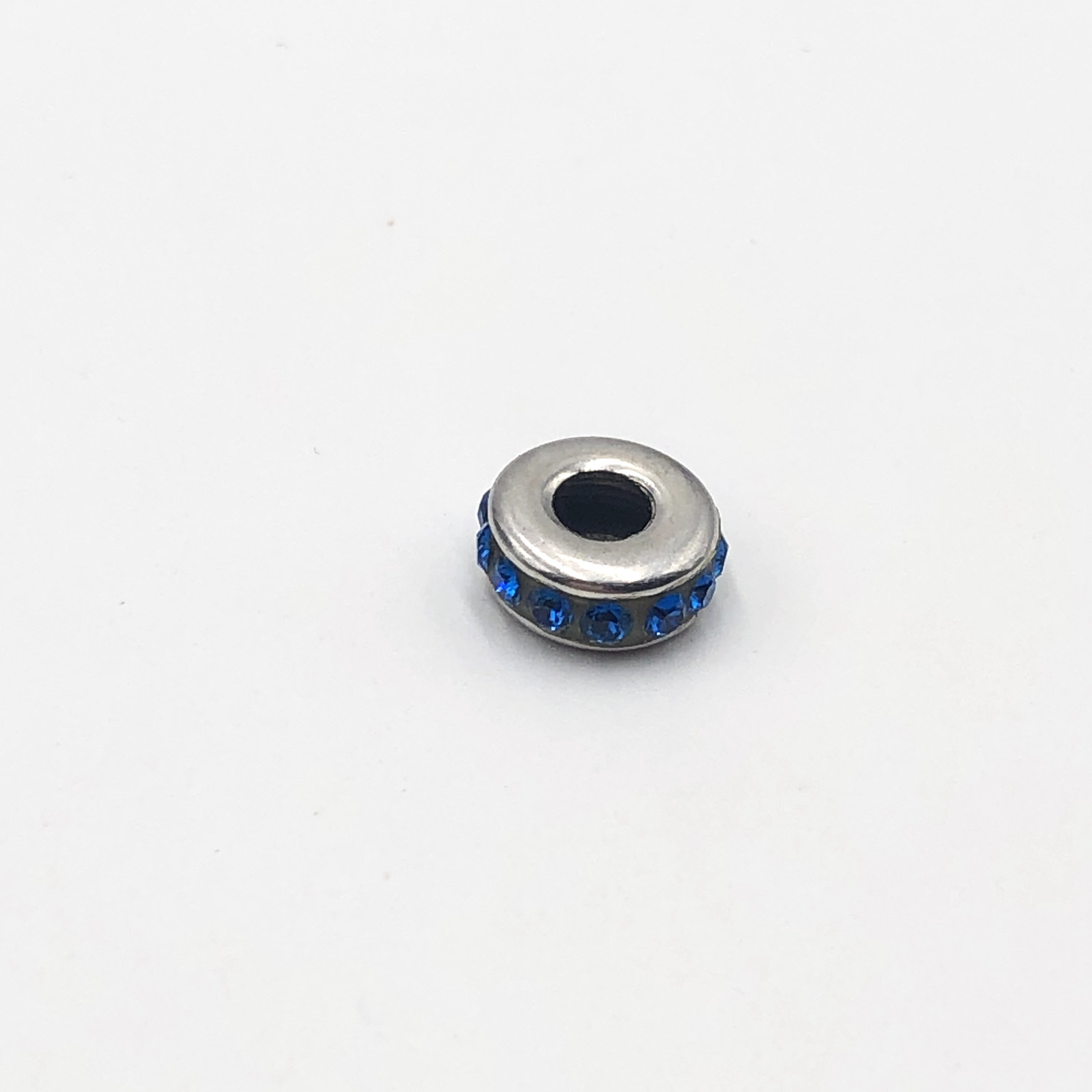 STERLING SILVER 925 ITALY BLUE GEMSTONE SLIDE BEAD CHARM 0.5g
