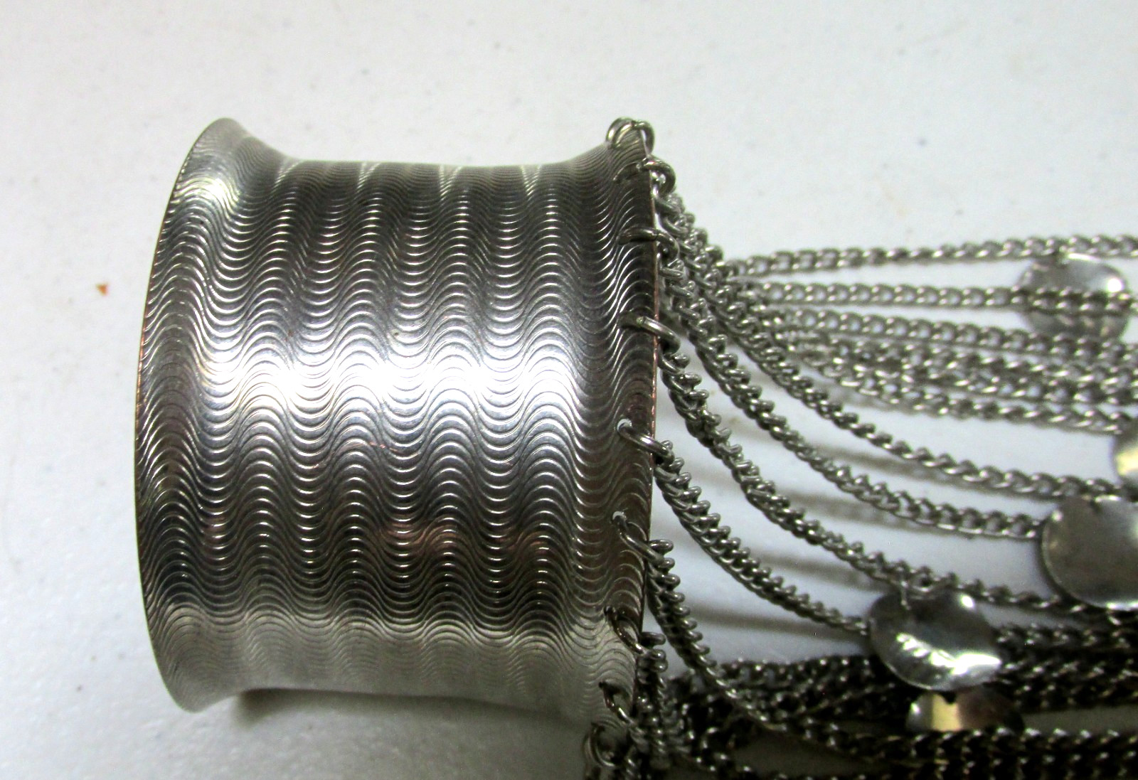 Vintage Belly Dance Metal Silver Tone Arm to Wrist Chain Attached Cuff Bracelets