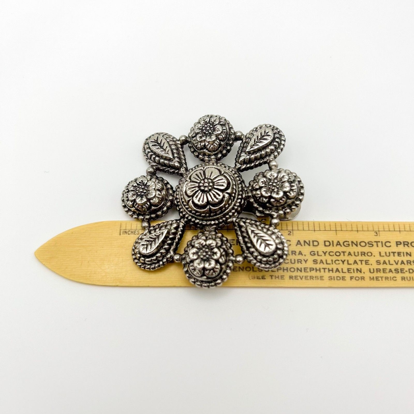 Vintage Sylvia Dahl Dress Scarf Clip Silver Tone Floral Estate