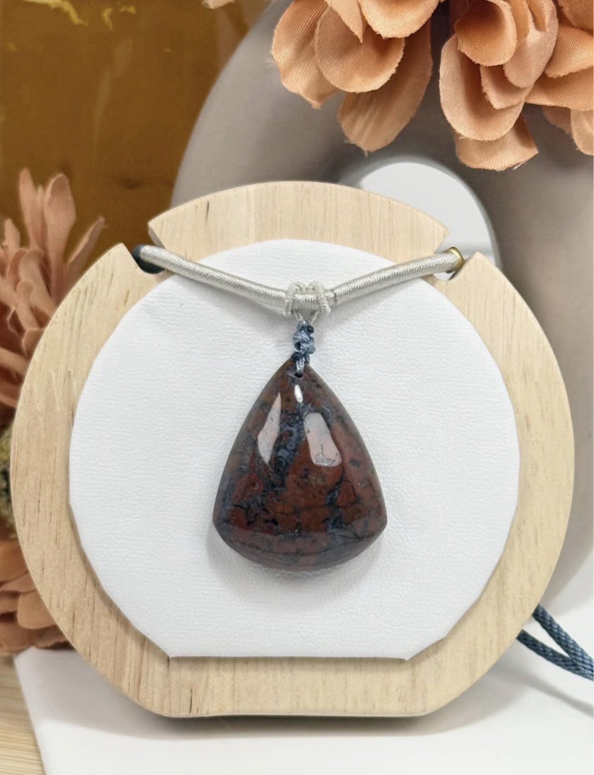 Monet Garden Jasper Red Pendant Necklace 33.2/10.6MM on Adjustable Nylon