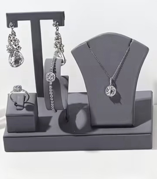 NEW – Gray 4-In-1 Combination Jewelry Display Stand (4.8” H x 6.5” W x 3.54” D)