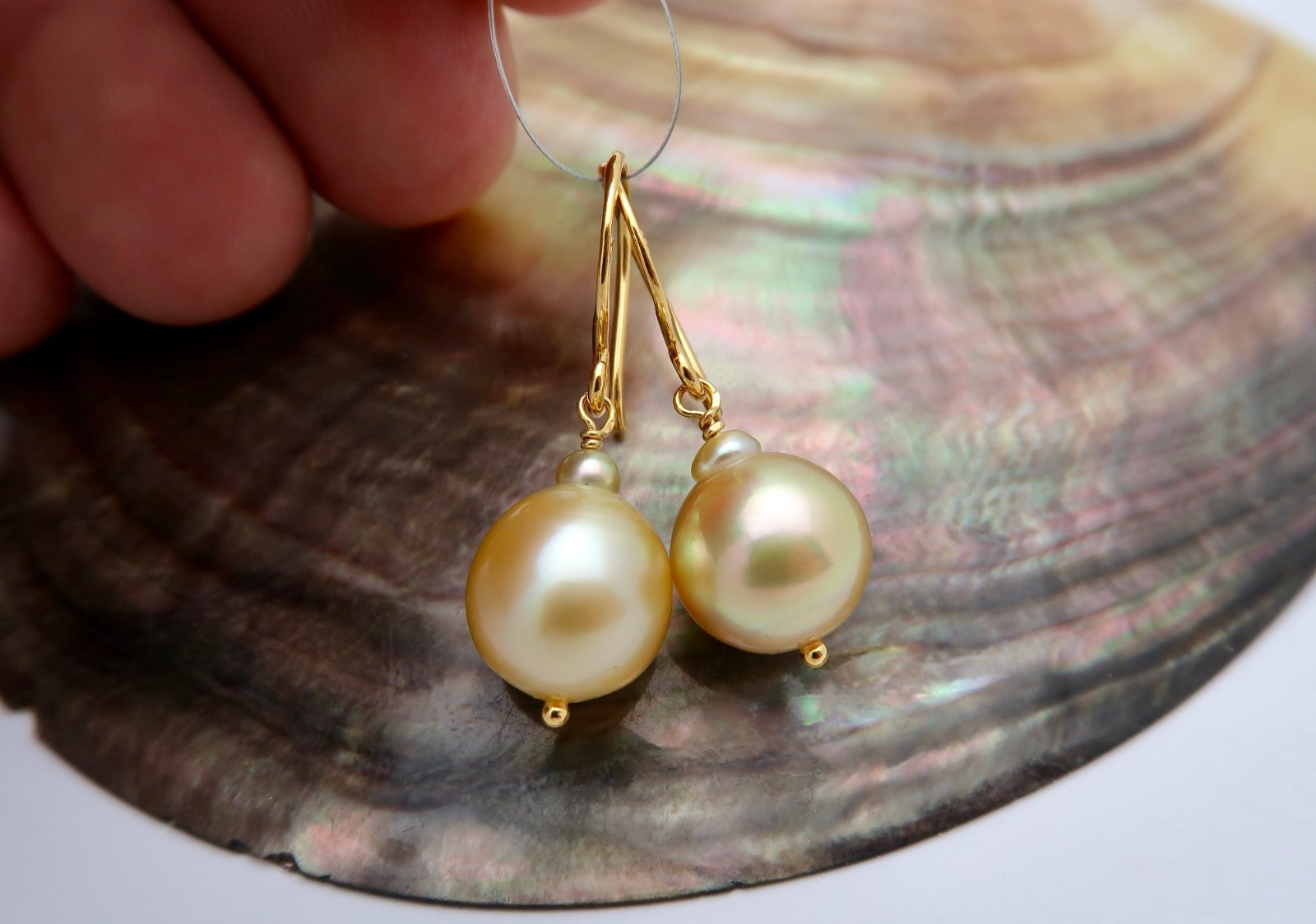 AA+ PHILIPPINES ISLANDS CULTURED GOLD PEACOCK PEARL EARRINGS *24K GOLD VERMEIL