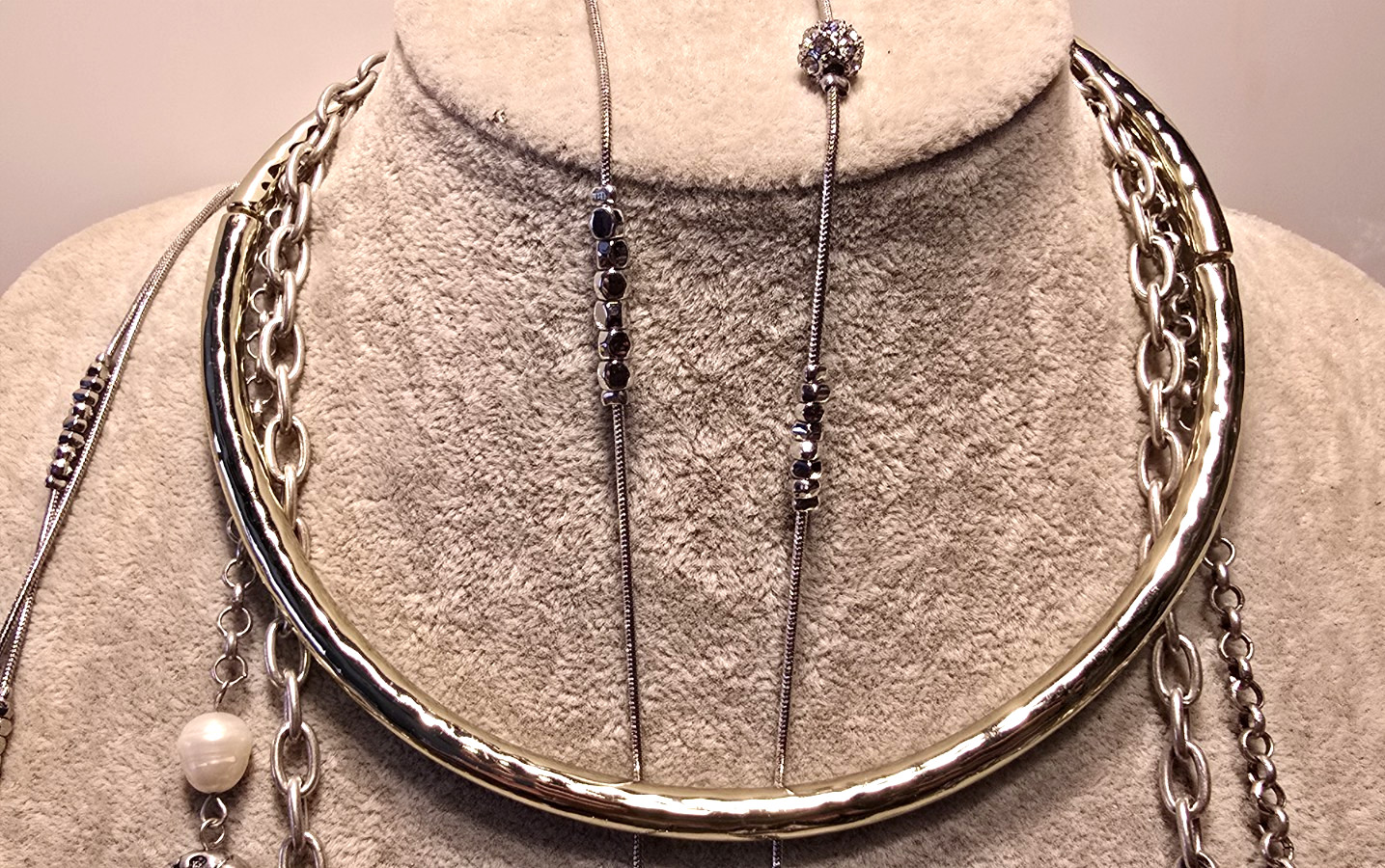3 piece All Chico’s Necklaces Silver & Gold Tone 2 Long 1 Bar Style Choker