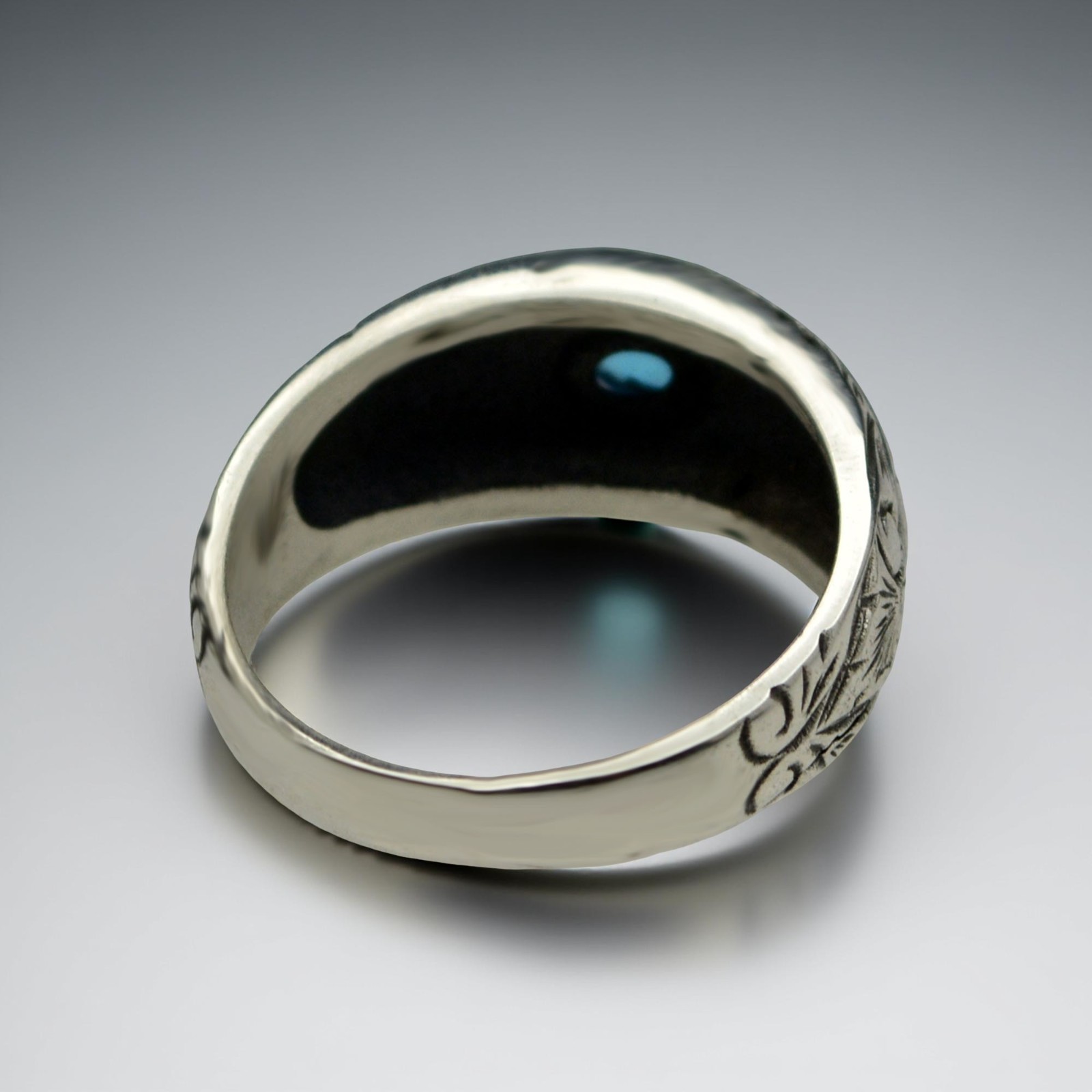925 Sterling Silver Aquamarine Men Ring Handmade Vintage Signet Band