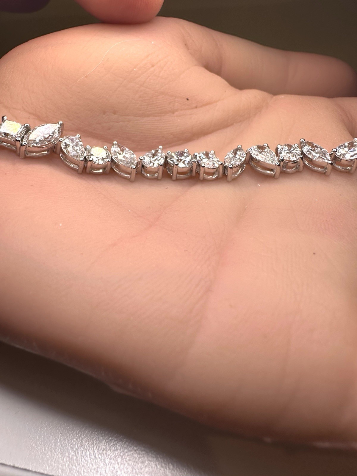 14K White Gold 12.30 CT Mixed-Shape Lab Created Diamond Tennis Bracelet